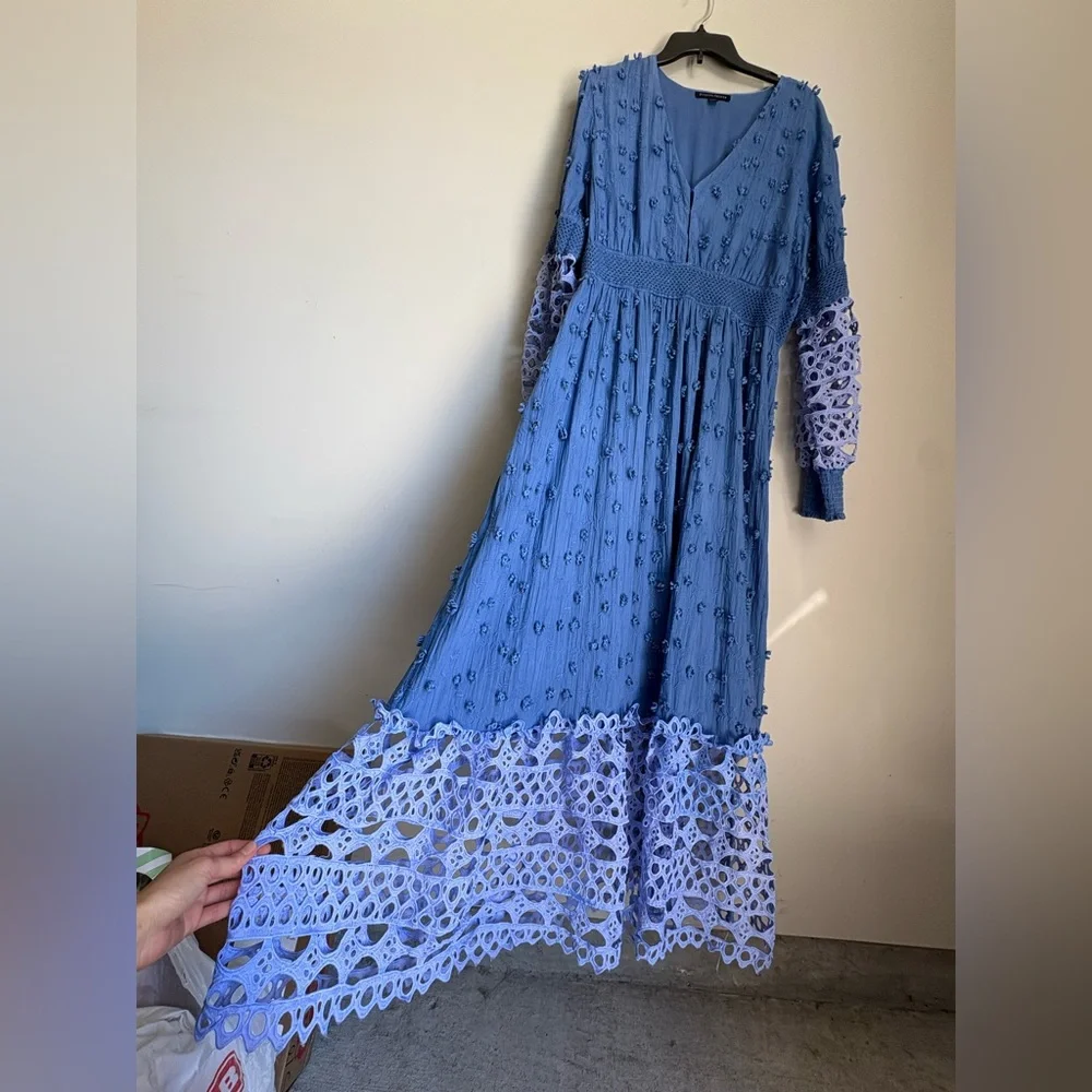 Boston Proper Navy Mixed Media Lace Maxi Dress XL - Picture 6 of 10